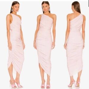 Norma Kamalo One-Shoulder Ruched Midi Dress in Light Pink